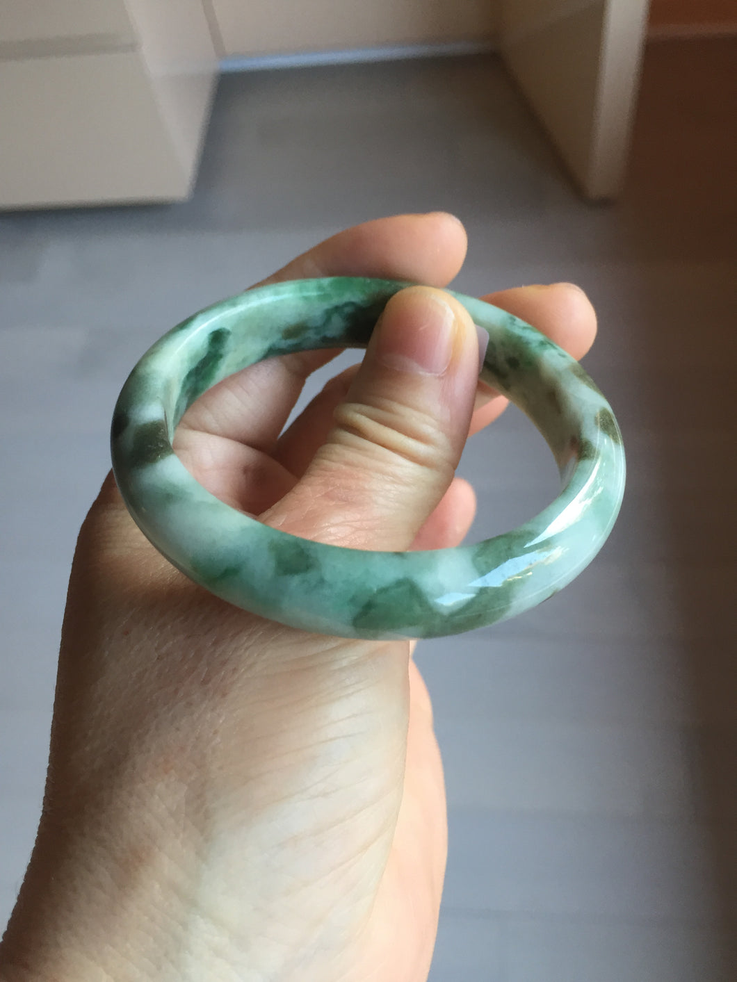 50.5mm Certified type A 100% Natural sunny green dark green brown with green floating flowers oval Jadeite Jade bangle PD130-6295