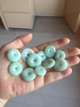 Load image into Gallery viewer, 18-23.5mm Type A 100% Natural  light green sunny green white Jadeite Jade Safety Guardian Button donuts Pendant group AA67
