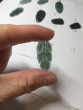Load image into Gallery viewer, 100% natural type A icy watery dark green blue gray black Guatemala jadeite leaf pendant BP184-4
