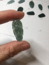 Load image into Gallery viewer, 100% natural type A icy watery dark green blue gray black Guatemala jadeite leaf pendant BP184-6
