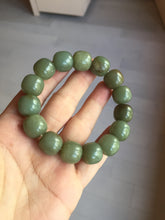 Load image into Gallery viewer, 100% Natural 13.8x12.5mm dark green/gray/brown vintage style nephrite Jade bead bracelet HF76

