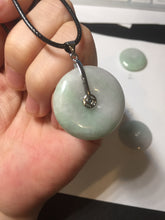 Load image into Gallery viewer, 23.5-27.7mm 100% Natural apple green/white jadeite Jade Safety Guardian Button(donut) Pendant group BK112
