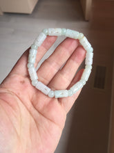 Load image into Gallery viewer, Size 52-62mm 100% natural type A white light green vintage style bamboo joints with hollow cross-shaped patterns jadeite jade beads bracelet PC52
