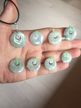 Load image into Gallery viewer, 100% natural Type A light green/white concentric circle jadeite jade safety Guardian ring pendant BN28
