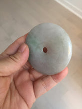 Load image into Gallery viewer, 56.6mm 100% Natural sunny green/purple/gray jadeite Jade big Safety Guardian Button(donut) Pendant/worry stone F143
