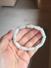 Load image into Gallery viewer, Size 52-62mm 100% natural type A white light green vintage style bamboo joints with hollow cross-shaped patterns jadeite jade beads bracelet PC52
