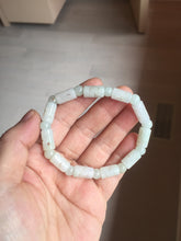 Load image into Gallery viewer, Size 52-62mm 100% natural type A white light green vintage style bamboo joints with hollow cross-shaped patterns jadeite jade beads bracelet PC52
