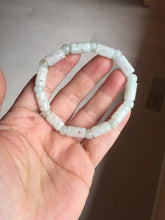 Load image into Gallery viewer, Size 52-62mm 100% natural type A white light green vintage style bamboo joints with hollow cross-shaped patterns jadeite jade beads bracelet PC52
