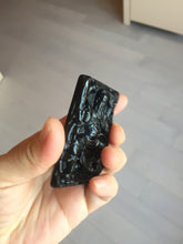 Load image into Gallery viewer, 100% Natural type A dark green black jadeite jade(墨翠, mocui) God of wealth General Guan (武财神关公) pendant pendant/worry stone AA64
