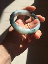 Load image into Gallery viewer, 54.3mm Certified Type A 100% Natural icy watery dark green/white//black Jadeite Jade bangle BM8-8573
