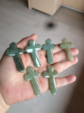 Load image into Gallery viewer, 100% Natural type A light green/white/gray jadeite Jade Hand-held cross or cross pendant AY55
