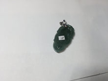 Load image into Gallery viewer, 100% natural type A icy watery dark green blue gray black Guatemala jadeite leaf pendant BP184-3
