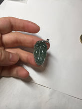 Load image into Gallery viewer, 100% natural type A icy watery dark green blue gray black Guatemala jadeite leaf pendant BP184-3
