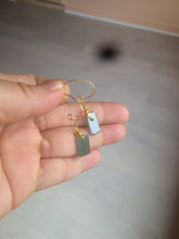 Load image into Gallery viewer, 100% Natural icy watery deep sea blue/green/gray safe and sound dangling Guatemala jadeite Jade earring Q125
