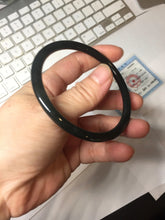 Load image into Gallery viewer, 62mm Certified Type A 100% Natural dark green gray black slim round cut Guatemala Jadeite bangle AJ150-0682
