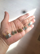 Load image into Gallery viewer, 100% Natural icy watery deep sea blue/green/gray safe and sound dangling Guatemala jadeite Jade earring Q125
