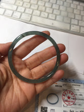 Load image into Gallery viewer, 60.6mm Certified Type A 100% Natural icy watery dark green/blue/gray with Guatemala slim round cut Jadeite bangle PH3-2349
