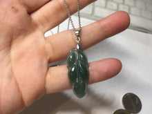 Load image into Gallery viewer, 100% natural type A icy watery dark green blue gray black Guatemala jadeite leaf pendant BP184-6
