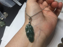 Load image into Gallery viewer, 100% natural type A icy watery dark green blue gray black Guatemala jadeite leaf pendant BP184-6
