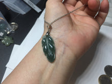 Load image into Gallery viewer, 100% natural type A icy watery dark green blue gray black Guatemala jadeite leaf pendant BP184-6
