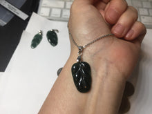 Load image into Gallery viewer, 100% natural type A icy watery dark green blue gray black Guatemala jadeite leaf pendant BP184-8/9/10
