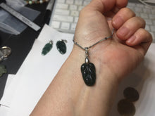 Load image into Gallery viewer, 100% natural type A icy watery dark green blue gray black Guatemala jadeite leaf pendant BP184-8/9/10
