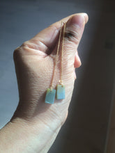 Load image into Gallery viewer, 100% Natural icy watery deep sea blue/green/gray safe and sound dangling Guatemala jadeite Jade earring Q125
