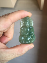 Load image into Gallery viewer, 100% natural grade A icy watery dark green gray jadeite jade Guanyin pendants PB202
