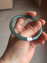 Load image into Gallery viewer, 57mm Certified Type A 100% Natural icy watery deep sea dark green/blue/gray/black slim round cut Guatemala Jadeite bangle AU66-7055
