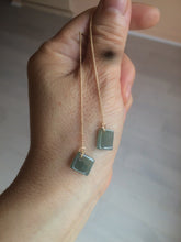 Load image into Gallery viewer, 100% Natural icy watery deep sea blue/green/gray safe and sound dangling Guatemala jadeite Jade earring Q125
