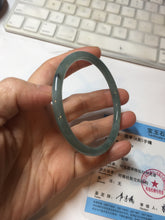 Load image into Gallery viewer, 58.8mm Certified Type A 100% Natural dark green/blue/gray with Guatemala slim round cut Jadeite bangle PE70-1478
