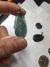Load image into Gallery viewer, 100% Natural type A icy watery dark green gray black Guatemala jadeite RuYi(如意) pendant BP185
