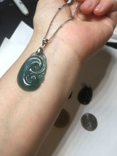 Load image into Gallery viewer, 100% Natural type A icy watery dark green gray black Guatemala jadeite RuYi(如意) pendant BP185
