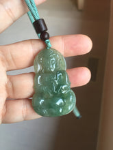 Load image into Gallery viewer, 100% natural grade A icy watery dark green gray jadeite jade Guanyin pendants PB202
