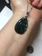 Load image into Gallery viewer, 100% Natural type A icy watery dark green gray black Guatemala jadeite RuYi(如意) pendant BP185
