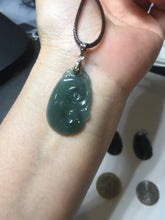 Load image into Gallery viewer, 100% Natural type A icy watery dark green gray black Guatemala jadeite RuYi(如意) pendant BP185

