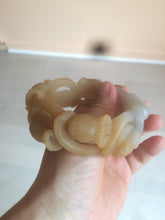 Load image into Gallery viewer, 57.2mm 100% natural light brown/purple carved Lily of the Valley Quartzite (Shetaicui jade) bangle SY3
