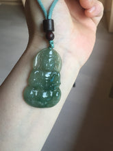 Load image into Gallery viewer, 100% natural grade A icy watery dark green gray jadeite jade Guanyin pendants PB202
