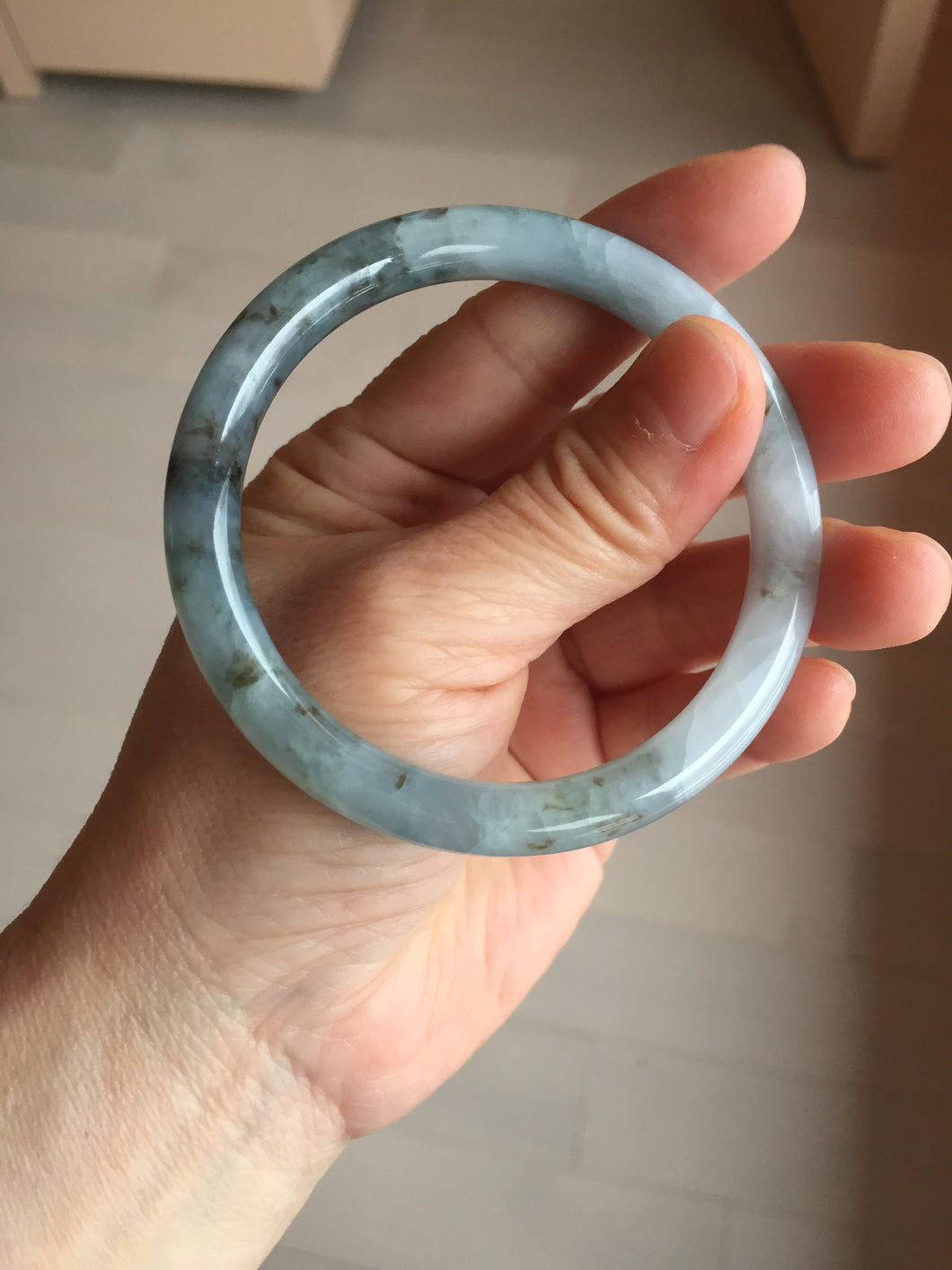 56.3mm Certified Type A 100% Natural dark green/purple/gray round cut Jadeite bangle AA129-6929