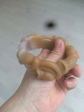 Load image into Gallery viewer, 57.2mm 100% natural light brown/purple carved Lily of the Valley Quartzite (Shetaicui jade) bangle SY3

