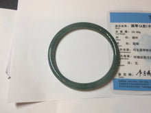 Load image into Gallery viewer, 59.5mm Certified Type A 100% Natural dark green/blue/gray with Guatemala slim round cut Jadeite bangle PE74-1468
