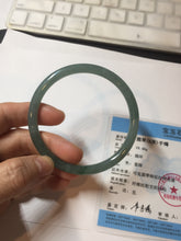 Load image into Gallery viewer, 59.5mm Certified Type A 100% Natural dark green/blue/gray with Guatemala slim round cut Jadeite bangle PE74-1468

