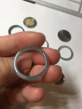 Load image into Gallery viewer, 18.8mm size 8 3/4 100% natural type A icy watery green/blue slim style Guatemala jadeite jade band ring group  BP73
