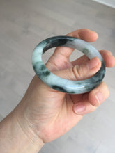 Load image into Gallery viewer, 54.3mm Certified Type A 100% Natural icy watery dark green/white//black Jadeite Jade bangle BM8-8573
