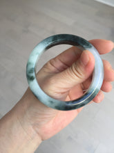 Load image into Gallery viewer, 54.3mm Certified Type A 100% Natural icy watery dark green/white//black Jadeite Jade bangle BM8-8573
