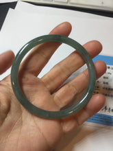 Load image into Gallery viewer, 59.5mm Certified Type A 100% Natural dark green/blue/gray with Guatemala slim round cut Jadeite bangle PE74-1468
