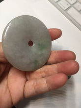Load image into Gallery viewer, 56.6mm 100% Natural sunny green/purple/gray jadeite Jade big Safety Guardian Button(donut) Pendant/worry stone F143
