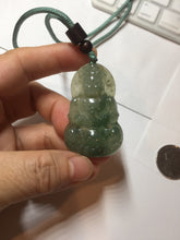 Load image into Gallery viewer, 100% natural grade A icy watery dark green gray jadeite jade Guanyin pendants PB202
