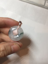 Load image into Gallery viewer, 23.8mm Type A 100% Natural icy watery white with green floating flowers Jadeite Safety Guardian Button donuts pendant BP186
