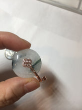 Load image into Gallery viewer, 23.8mm Type A 100% Natural icy watery white with green floating flowers Jadeite Safety Guardian Button donuts pendant BP186
